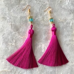 NEW Tassel Earrings Handmade Fuschia Pink & Gold